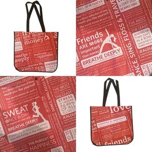 Lululemon Red/White Friends Are More Important Than Money Tote 14.5”Hx16”Wx6.5”D